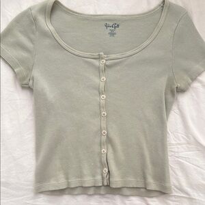 Brandy Melville Green Cropped Button Down Shirt